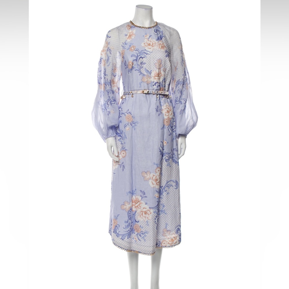 NWT Zimmermann Swirl Coral Floral Linen MIDI Dress size 0(us 2-4)